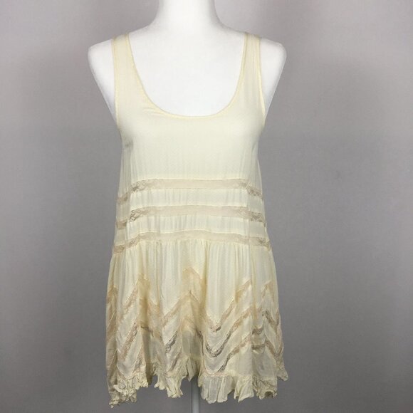 Free People Dresses & Skirts - Free People Lace Trim Mini Dress Beige